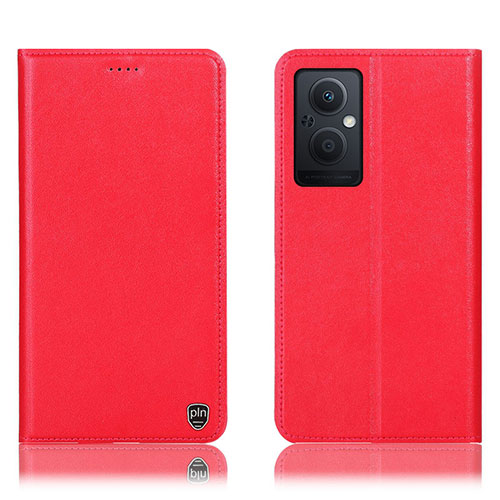 Leather Case Stands Flip Cover Holder H21P for Oppo F21 Pro 5G Red