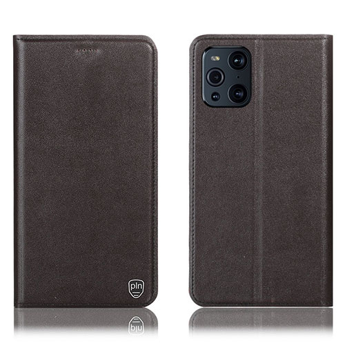 Leather Case Stands Flip Cover Holder H21P for Oppo Find X3 5G Brown