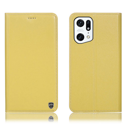 Leather Case Stands Flip Cover Holder H21P for Oppo Find X5 5G Yellow