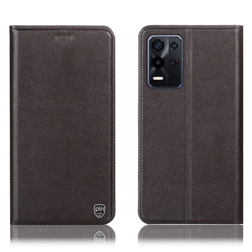 Leather Case Stands Flip Cover Holder H21P for Oppo K9X 5G Brown