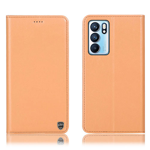 Leather Case Stands Flip Cover Holder H21P for Oppo Reno6 5G Orange