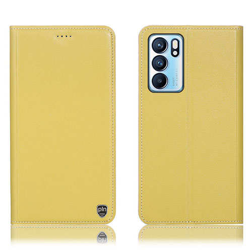 Leather Case Stands Flip Cover Holder H21P for Oppo Reno6 5G Yellow