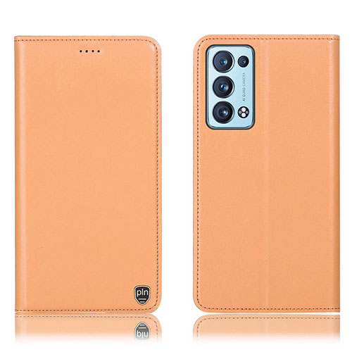 Leather Case Stands Flip Cover Holder H21P for Oppo Reno6 Pro 5G Orange