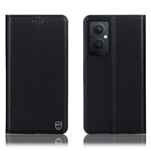 Leather Case Stands Flip Cover Holder H21P for Oppo Reno7 Lite 5G Black