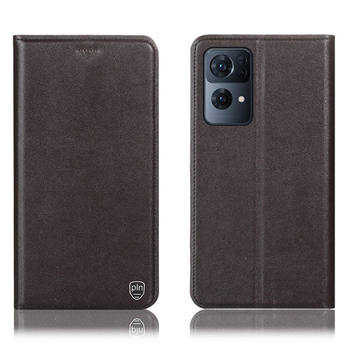 Leather Case Stands Flip Cover Holder H21P for Oppo Reno7 Pro 5G Brown