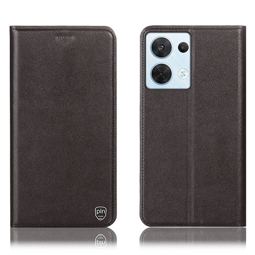 Leather Case Stands Flip Cover Holder H21P for Oppo Reno8 5G Brown