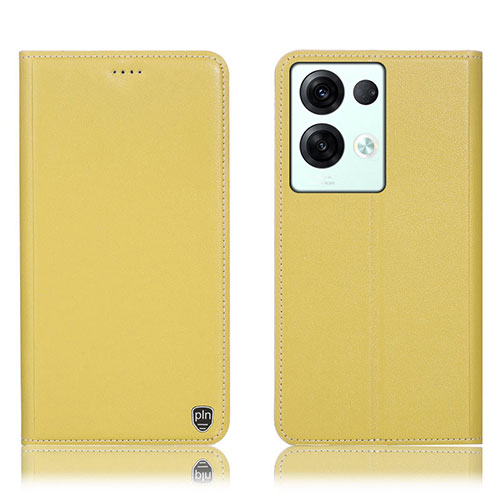 Leather Case Stands Flip Cover Holder H21P for Oppo Reno8 Pro 5G Yellow