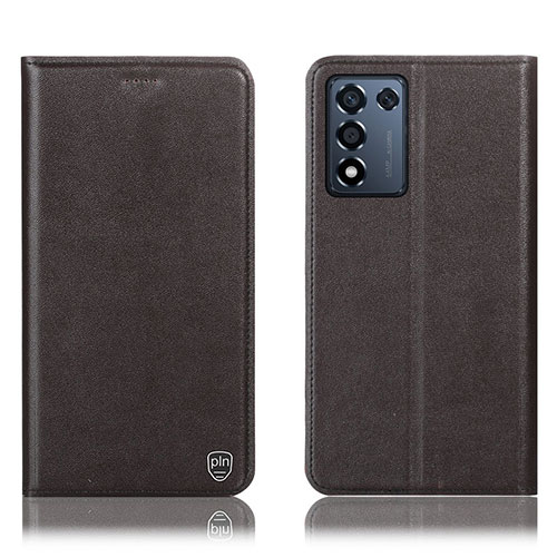 Leather Case Stands Flip Cover Holder H21P for Realme Q3t 5G Brown