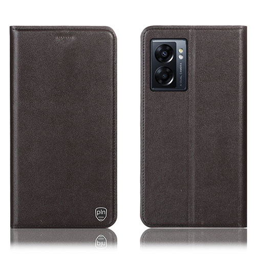 Leather Case Stands Flip Cover Holder H21P for Realme V23i 5G Brown