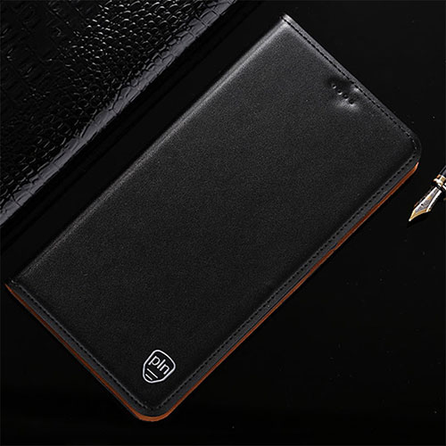 Leather Case Stands Flip Cover Holder H21P for Vivo V27e 5G Black