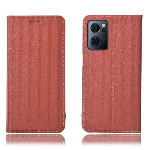 Leather Case Stands Flip Cover Holder H23P for OnePlus Nord CE 2 5G Brown