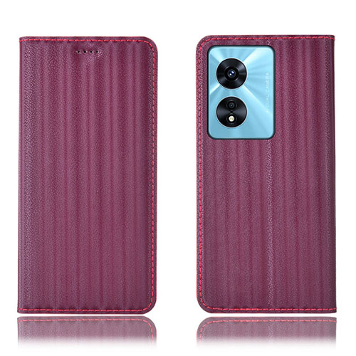 Leather Case Stands Flip Cover Holder H23P for Oppo A1 5G Red Wine