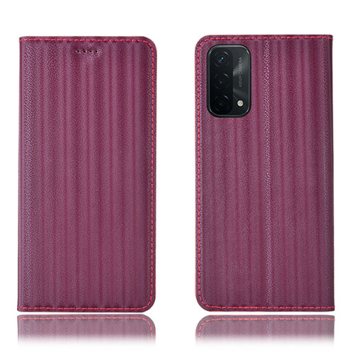 Leather Case Stands Flip Cover Holder H23P for Oppo A54 5G Red Wine