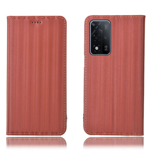 Leather Case Stands Flip Cover Holder H23P for Oppo A93s 5G Brown