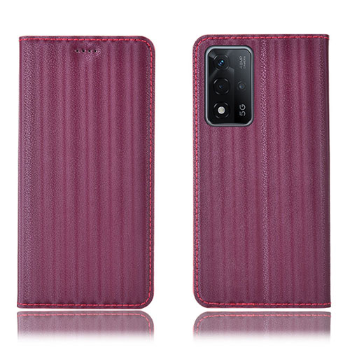 Leather Case Stands Flip Cover Holder H23P for Oppo A93s 5G Red Wine
