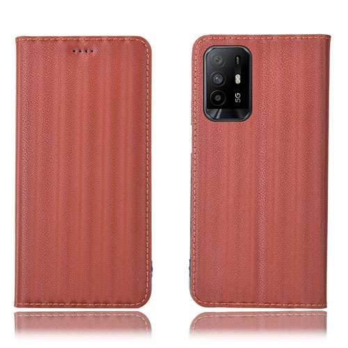 Leather Case Stands Flip Cover Holder H23P for Oppo A94 5G Brown