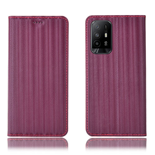 Leather Case Stands Flip Cover Holder H23P for Oppo A95 5G Red Wine