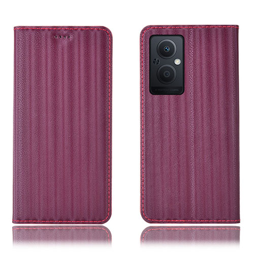 Leather Case Stands Flip Cover Holder H23P for Oppo A96 5G Red Wine