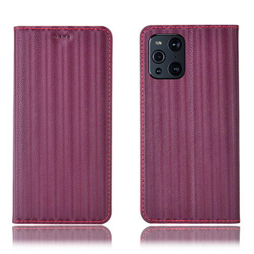 Leather Case Stands Flip Cover Holder H23P for Oppo Find X3 Pro 5G Red Wine