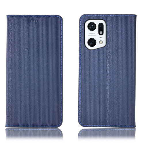 Leather Case Stands Flip Cover Holder H23P for Oppo Find X5 Pro 5G Blue