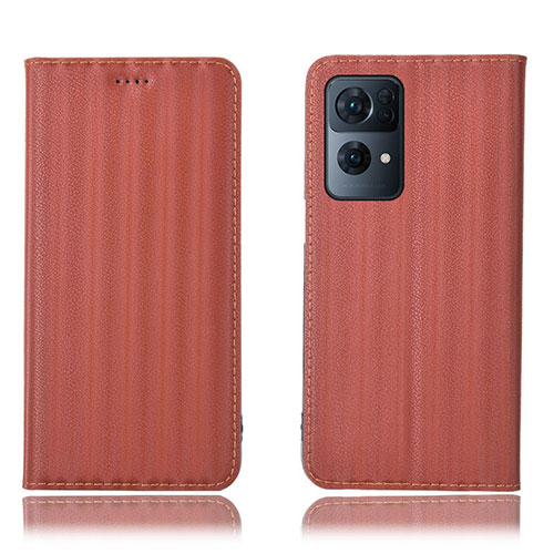 Leather Case Stands Flip Cover Holder H23P for Oppo Reno7 Pro 5G Brown