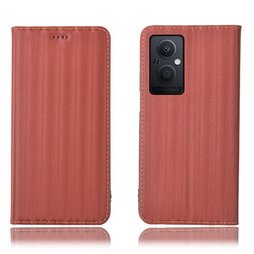 Leather Case Stands Flip Cover Holder H23P for Oppo Reno7 Z 5G Brown