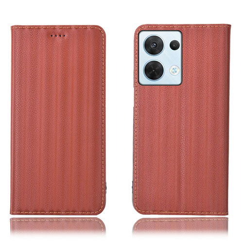 Leather Case Stands Flip Cover Holder H23P for Oppo Reno8 5G Brown