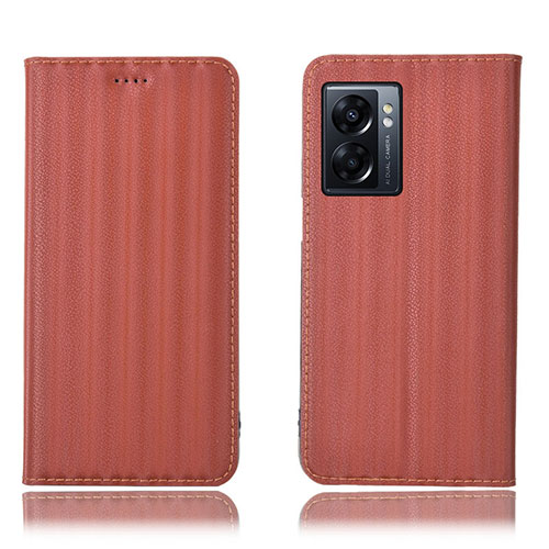 Leather Case Stands Flip Cover Holder H23P for Realme V23 5G Brown