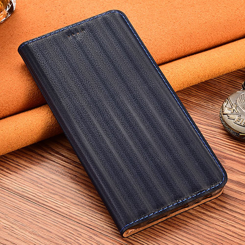Leather Case Stands Flip Cover Holder H23P for Samsung Galaxy A12 Blue