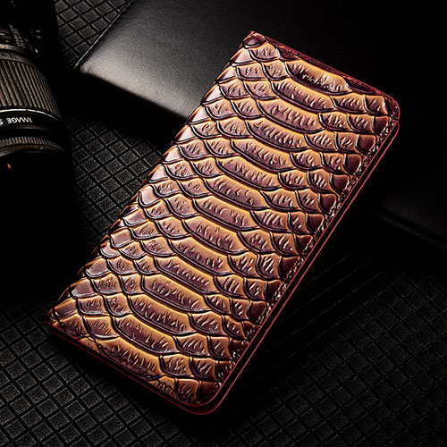 Leather Case Stands Flip Cover Holder H25P for Asus Zenfone 9 Brown