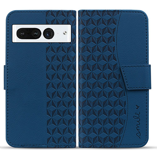 Leather Case Stands Flip Cover Holder HF1 for Google Pixel 7 Pro 5G Blue