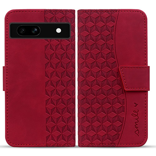 Leather Case Stands Flip Cover Holder HF1 for Google Pixel 7a 5G Red