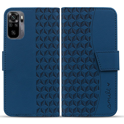 Leather Case Stands Flip Cover Holder HF1 for Xiaomi Redmi Note 10 4G Blue