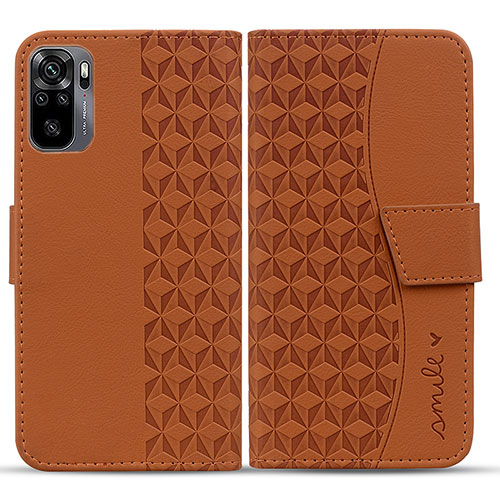 Leather Case Stands Flip Cover Holder HF1 for Xiaomi Redmi Note 10 4G Brown