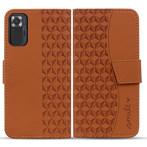 Leather Case Stands Flip Cover Holder HF1 for Xiaomi Redmi Note 10 Pro 4G Brown