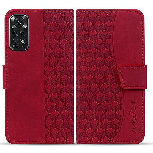 Leather Case Stands Flip Cover Holder HF1 for Xiaomi Redmi Note 11 4G (2022) Red