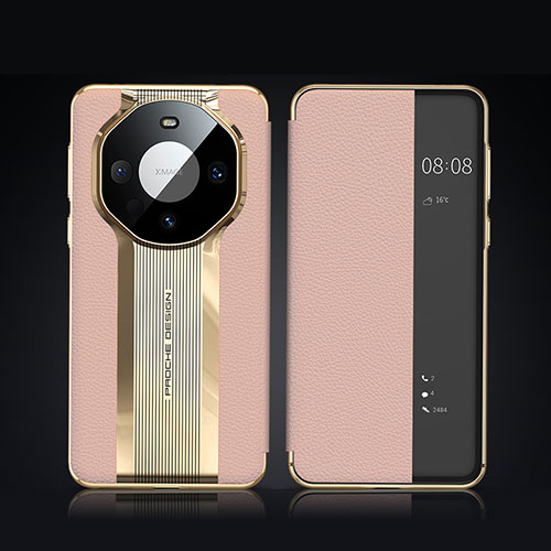 Leather Case Stands Flip Cover Holder JB2 for Huawei Mate 60 Pro Rose Gold