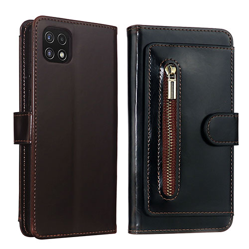 Leather Case Stands Flip Cover Holder JDK for Samsung Galaxy A22 5G Brown