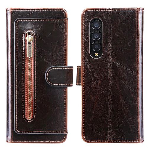 Leather Case Stands Flip Cover Holder JDK for Samsung Galaxy Z Fold4 5G Brown