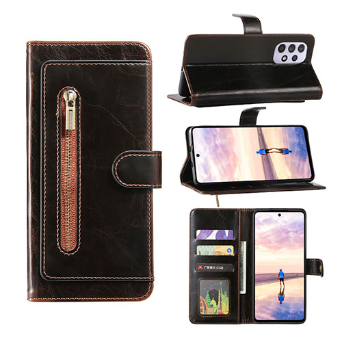 Leather Case Stands Flip Cover Holder JDK1 for Samsung Galaxy A52 4G Brown