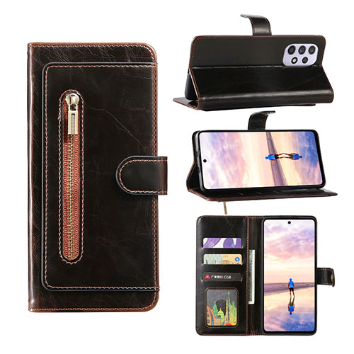 Leather Case Stands Flip Cover Holder JDK1 for Samsung Galaxy A52 5G Brown