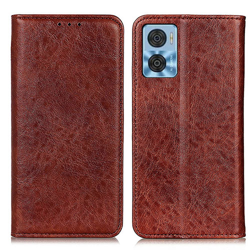 Leather Case Stands Flip Cover Holder K01Z for Motorola Moto E22 Brown