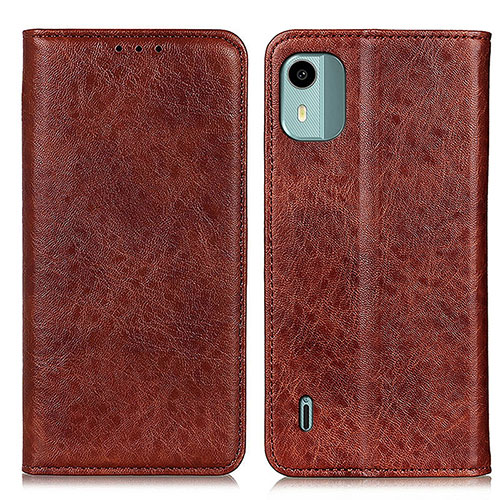 Leather Case Stands Flip Cover Holder K01Z for Nokia C12 Brown