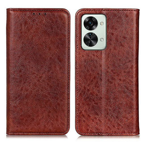 Leather Case Stands Flip Cover Holder K01Z for OnePlus Nord 2T 5G Brown