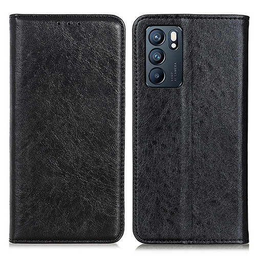 Leather Case Stands Flip Cover Holder K01Z for Oppo Reno6 5G Black