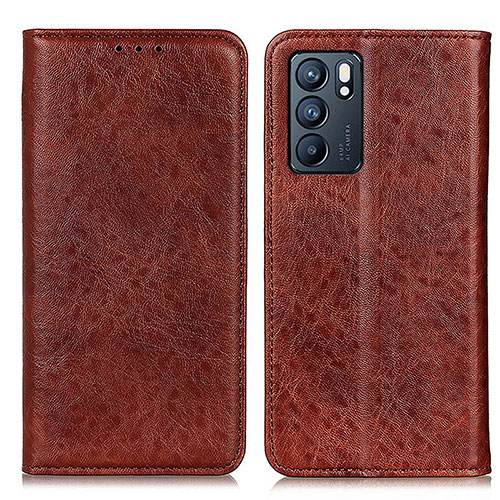 Leather Case Stands Flip Cover Holder K01Z for Oppo Reno6 5G Brown