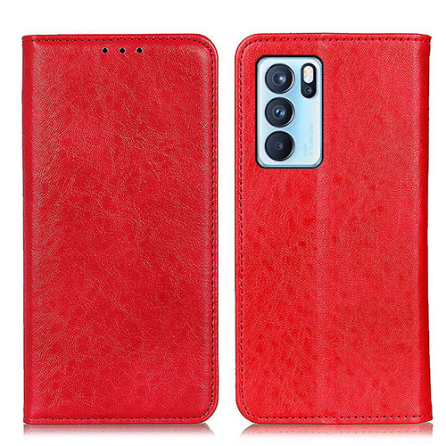 Leather Case Stands Flip Cover Holder K01Z for Oppo Reno6 Pro 5G India Red