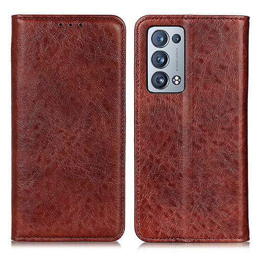 Leather Case Stands Flip Cover Holder K01Z for Oppo Reno6 Pro+ Plus 5G Brown