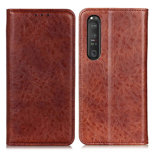 Leather Case Stands Flip Cover Holder K01Z for Sony Xperia 1 III Brown