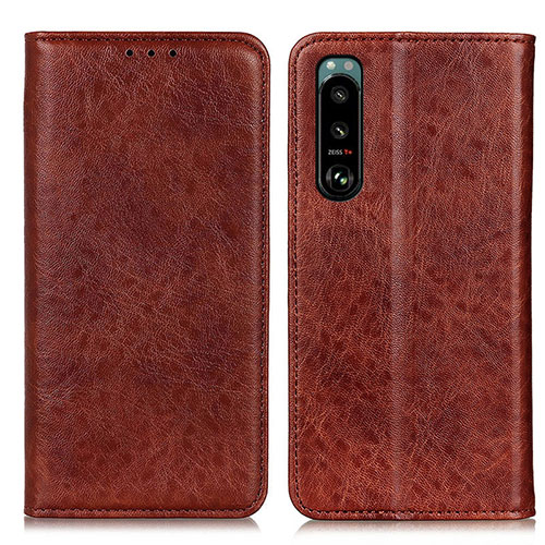 Leather Case Stands Flip Cover Holder K01Z for Sony Xperia 5 III SO-53B Brown